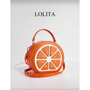 Lolita Orange Slice Fruit Crossbody Bag Circle Handbag Faux Leather Citrus Purse